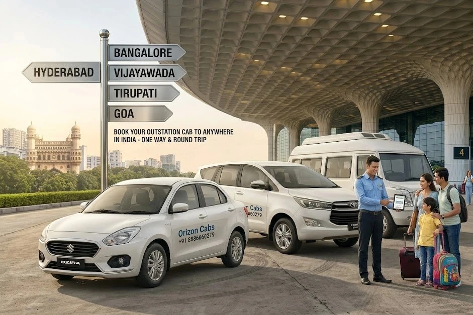 Professional outstation cabs in Hyderabad with fleet of Sedan, SUV, and Tempo Traveller at hyderabad